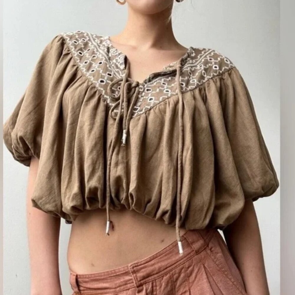 Free People Joni Embroidered Bohemian Top XS NWT